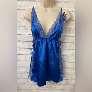 Escante‎ Collection Small Tie Lace Up Side Baby Doll Royal Blue Neglige Sexy New